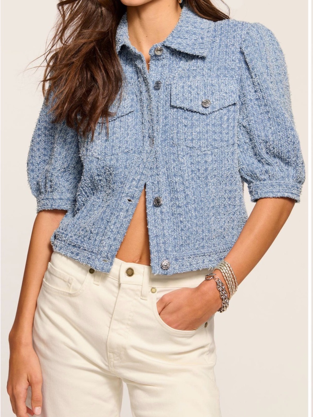Ramy Brook Ardith Puff Sleeve Tweed Jacket
